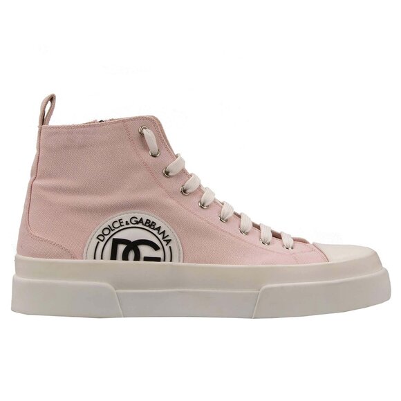 Dolce & Gabbana - DG Logo High Top Sneaker PORTOFINO Pink White 44 UK 10 US 11 - Picture 1 of 5